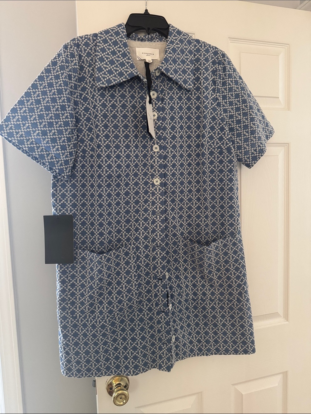 Pomander Place Blue and White Short-Sleeve Patterned Dress